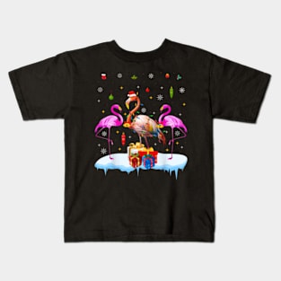 Flamingo Lights Christmas Santa Hat Sweater Xmas Tree Kids T-Shirt